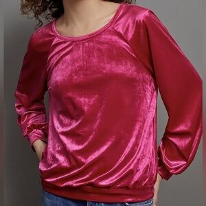 Anthropologie velvet long sleeve top Pink women’s size medium petite meave